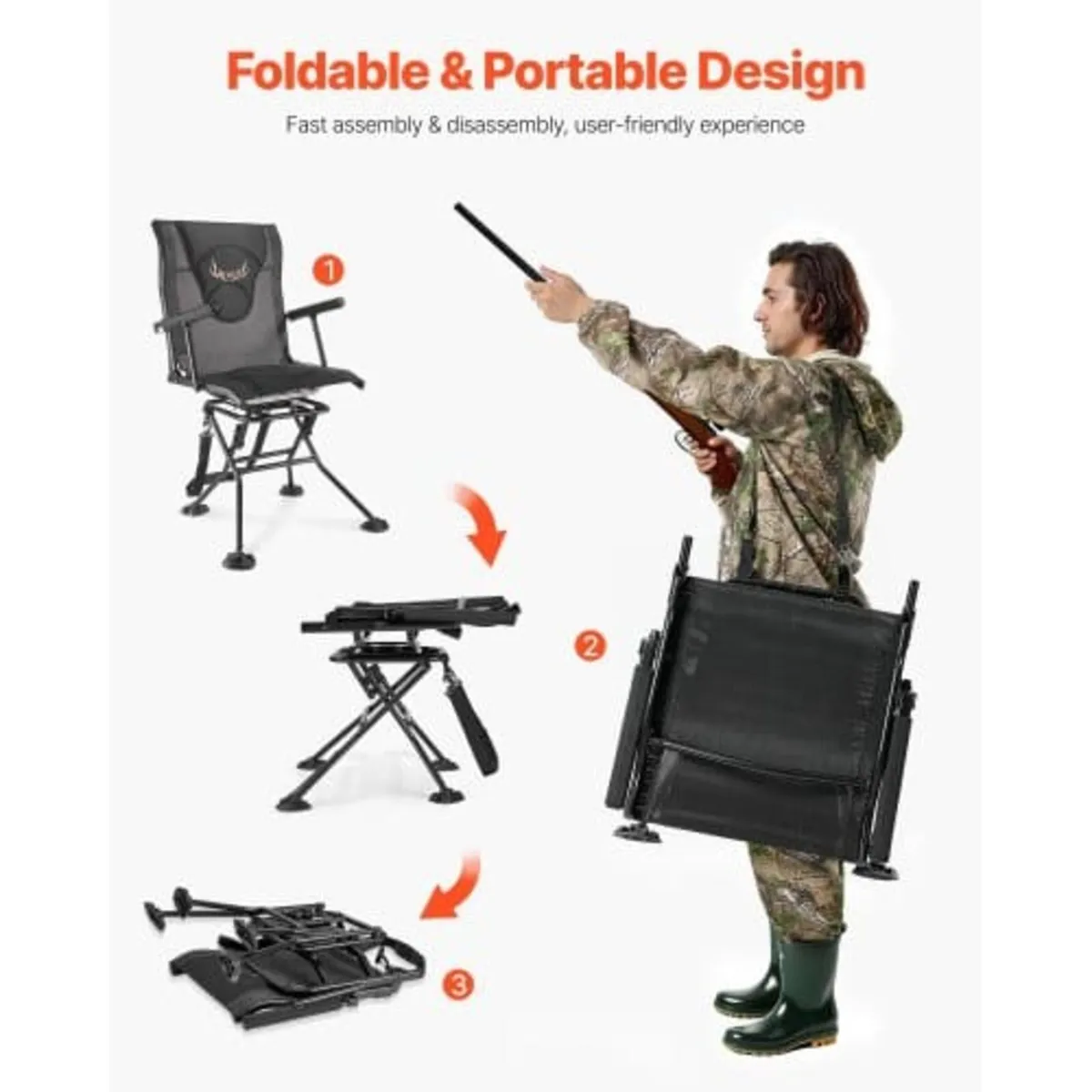 Hunting Chair, 360° Silent Swivel, Foldable Portab - Image 2