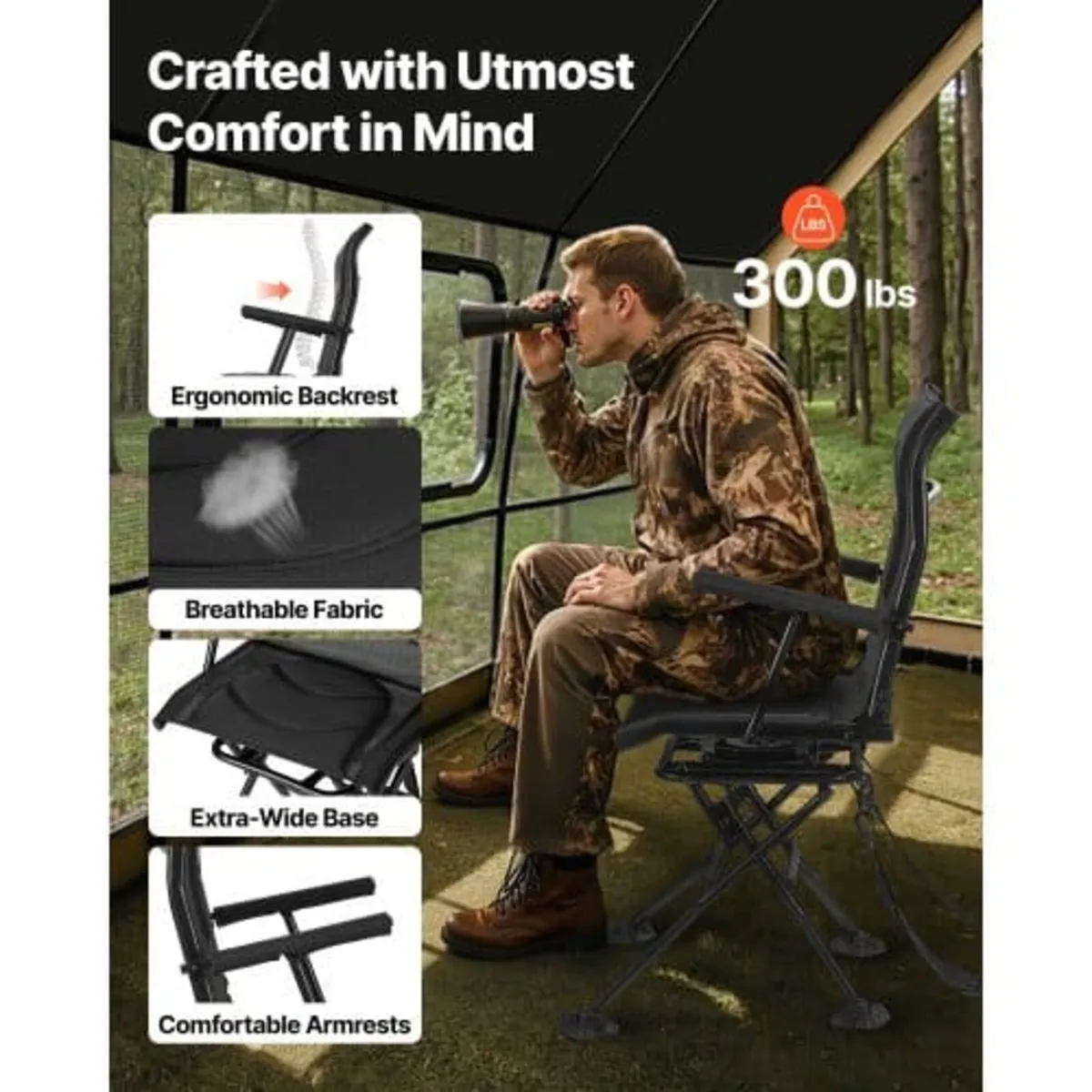 Hunting Chair, 360° Silent Swivel, Foldable Portab - Image 4