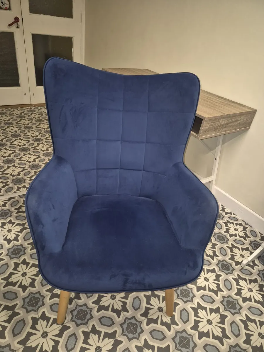 Navy blue velvet wingback armchair - Image 1