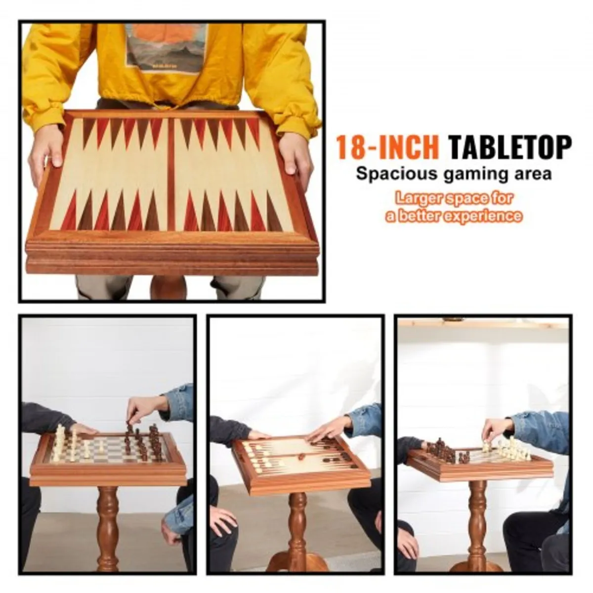 3-IN-1 Chess Checkers Backgammon Table Set, 18 Inc - Image 2