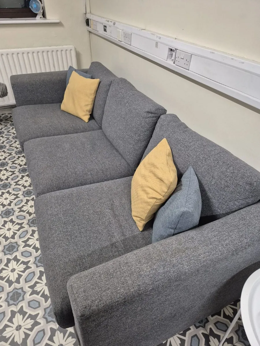 Grey three-seater fabric sofa - Image 2