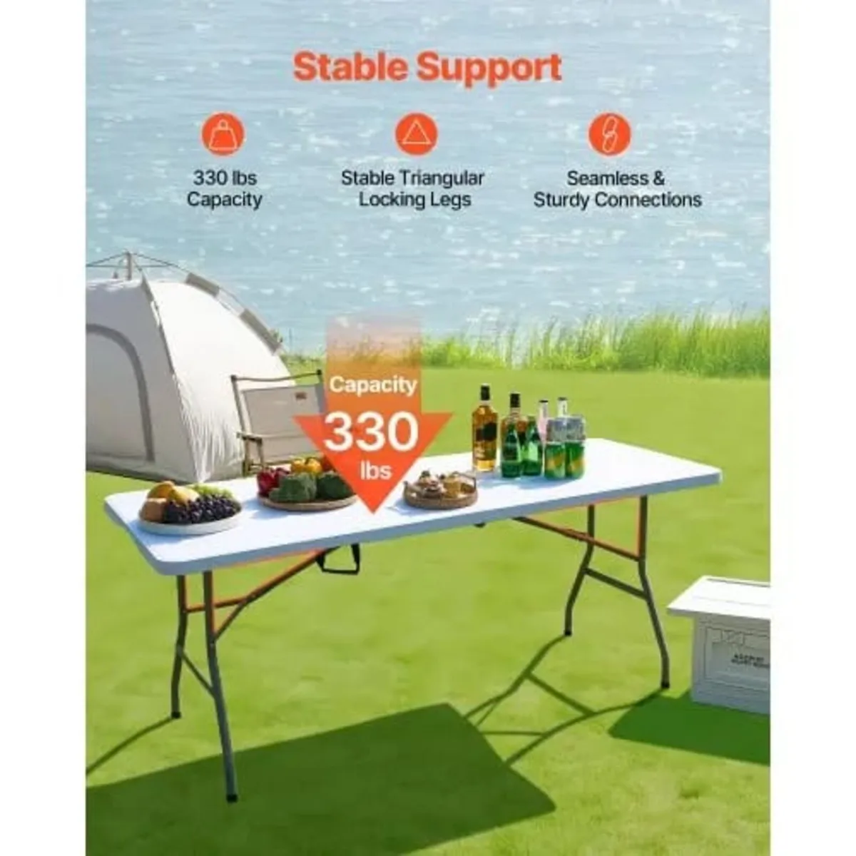 Folding Table, 6 Ft Heavy Duty Portable Fold-in-Ha - Image 3