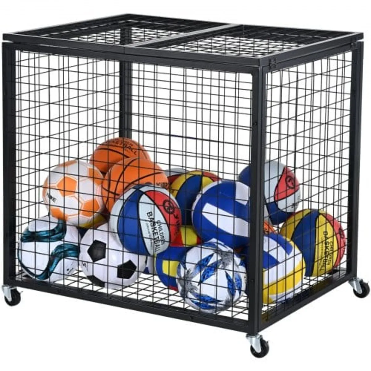 Rolling Sports Ball Storage Cart, Basketball Cage - Image 1