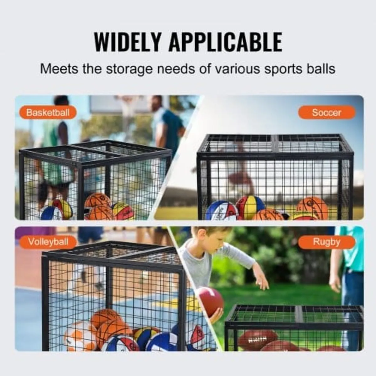Rolling Sports Ball Storage Cart, Basketball Cage - Image 4