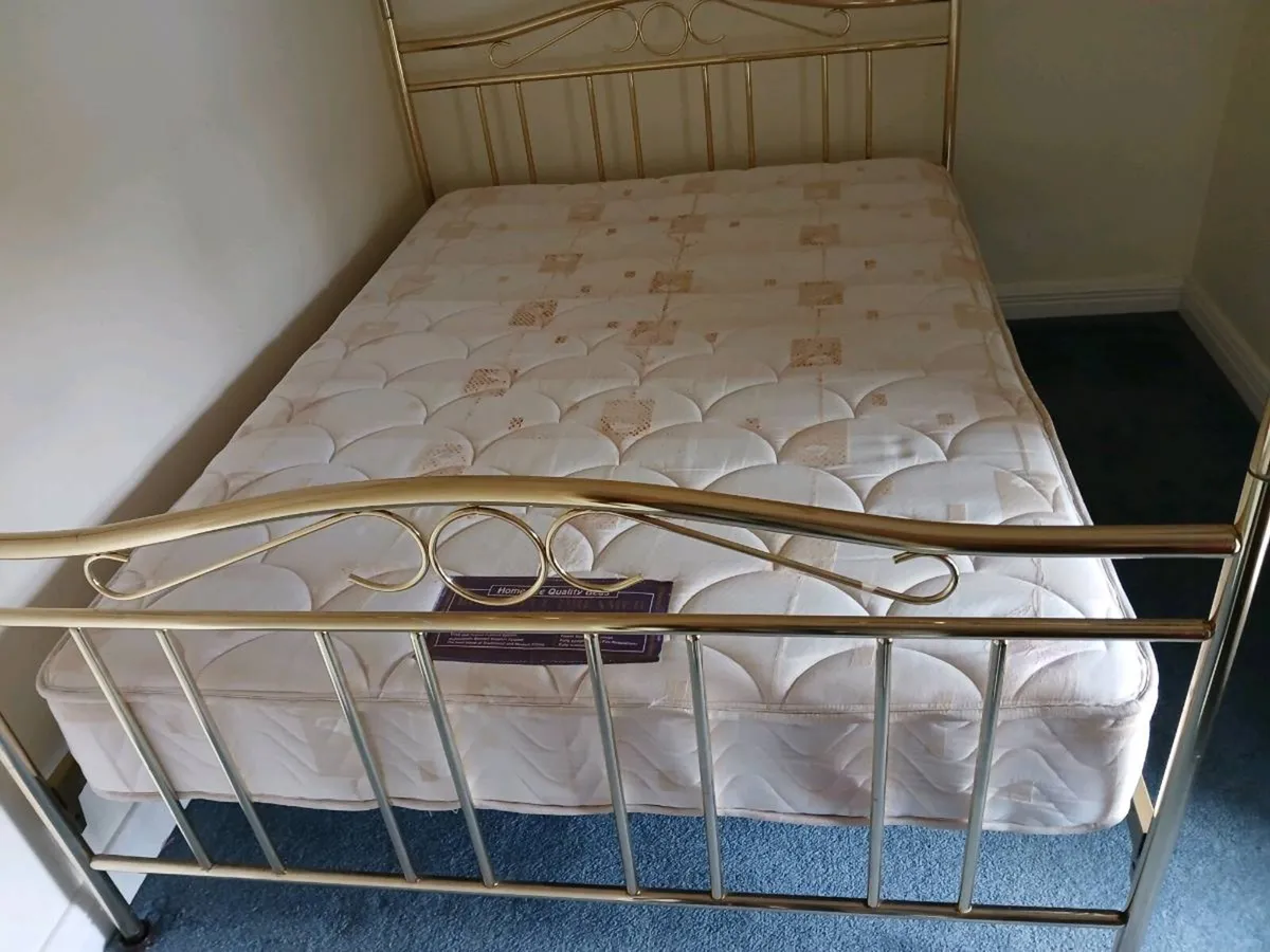 Brass Four Poster Double Bed with Mattress - Image 2