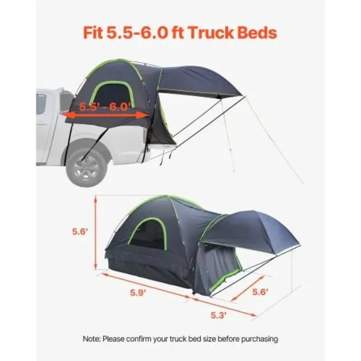 Pickup Truck Tent, Fits 5.5-6.0 ft Truck Tents for - Image 4