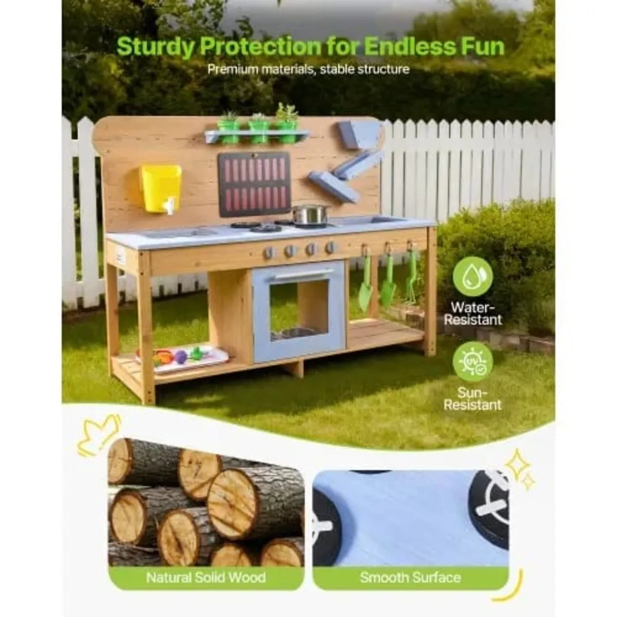 Mud Kitchen, Outdoor Mud Kitchen for Kids, Wood Ou - Image 2