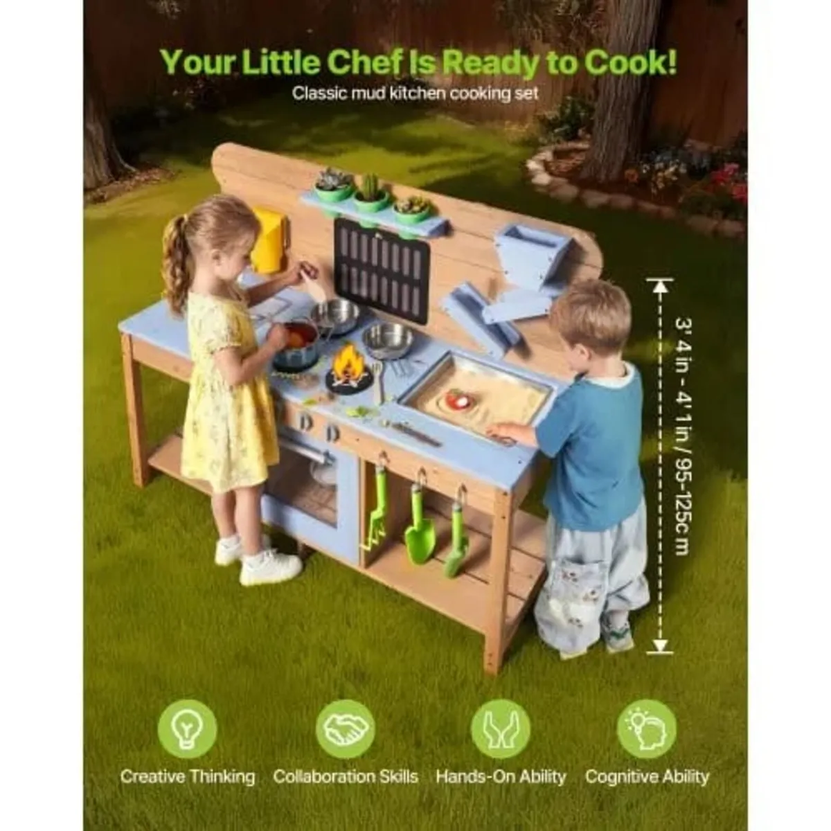 Mud Kitchen, Outdoor Mud Kitchen for Kids, Wood Ou - Image 3