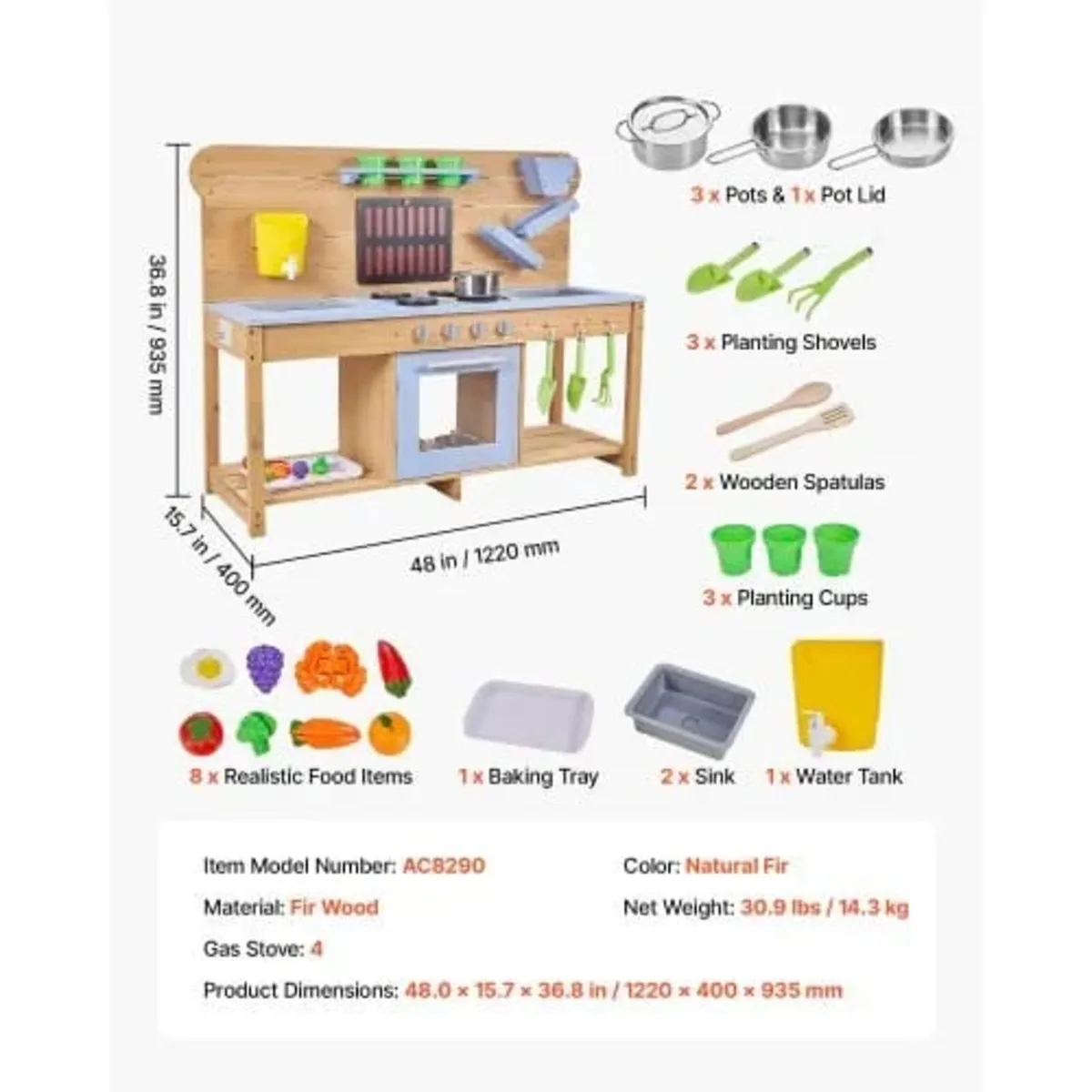 Mud Kitchen, Outdoor Mud Kitchen for Kids, Wood Ou - Image 4