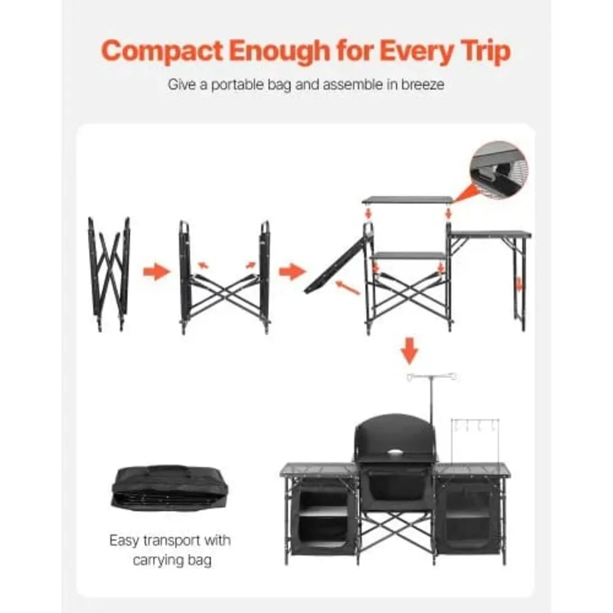 Camping Kitchen Table, Outdoor Camp Cooking Table, - Image 3