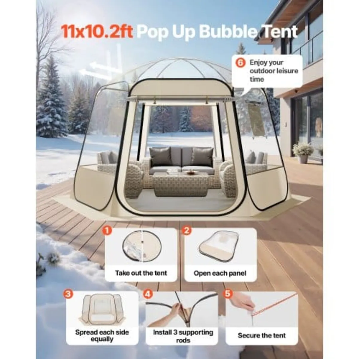 Pop up Bubble Tent, 3.36 x 3.05 m Waterproof & UV- - Image 3