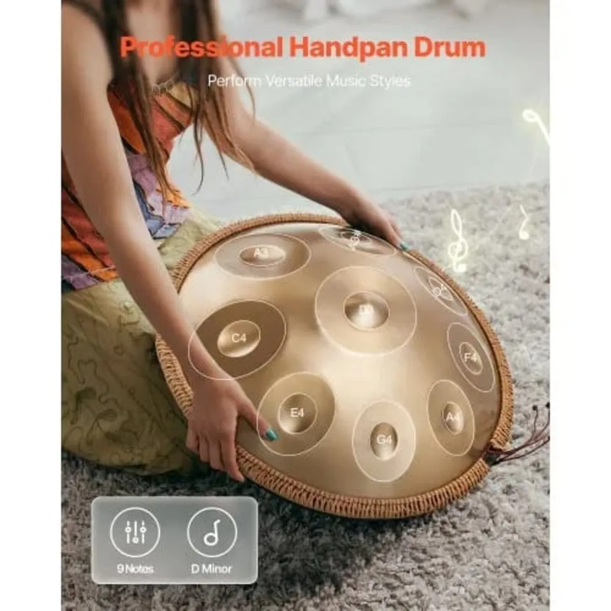 Handpan Drum, 56 cm 9 Notes Steel Hand Drum, 432Hz - Image 4