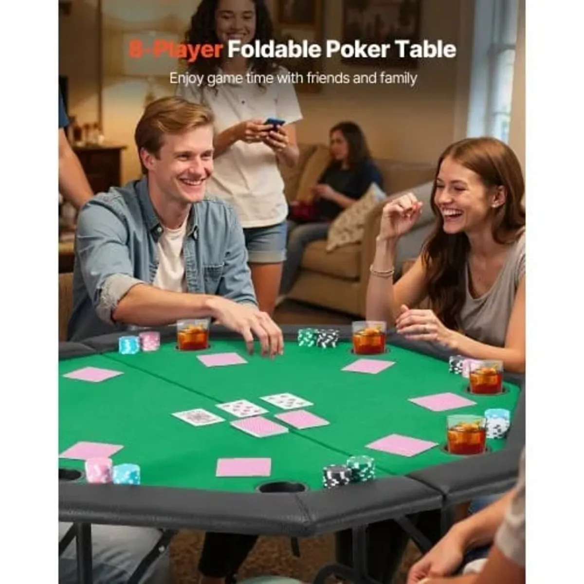 Foldable Poker Table, 8 Player 1220 mm Folding Cas - Image 4