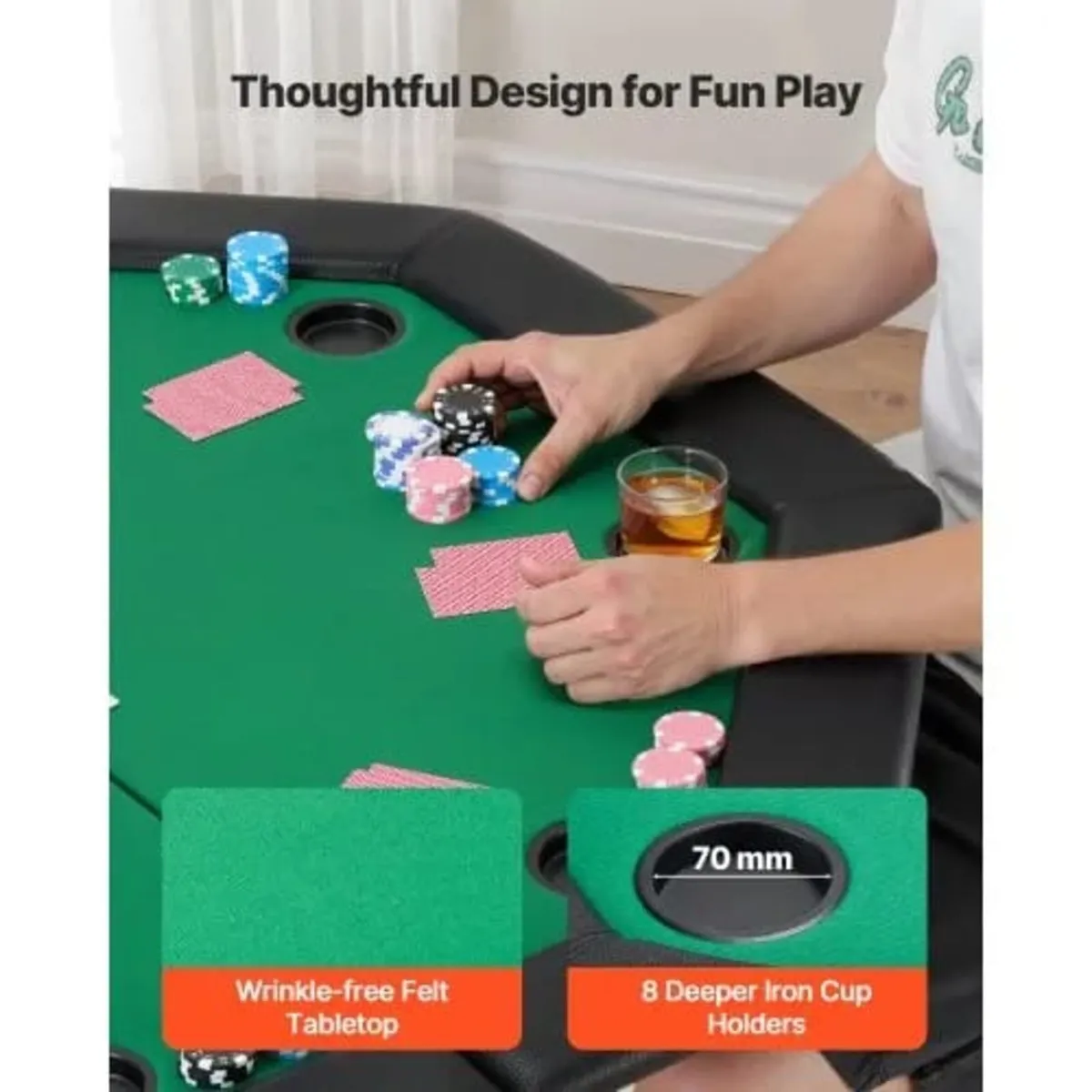 Foldable Poker Table, 8 Player 1220 mm Folding Cas - Image 2