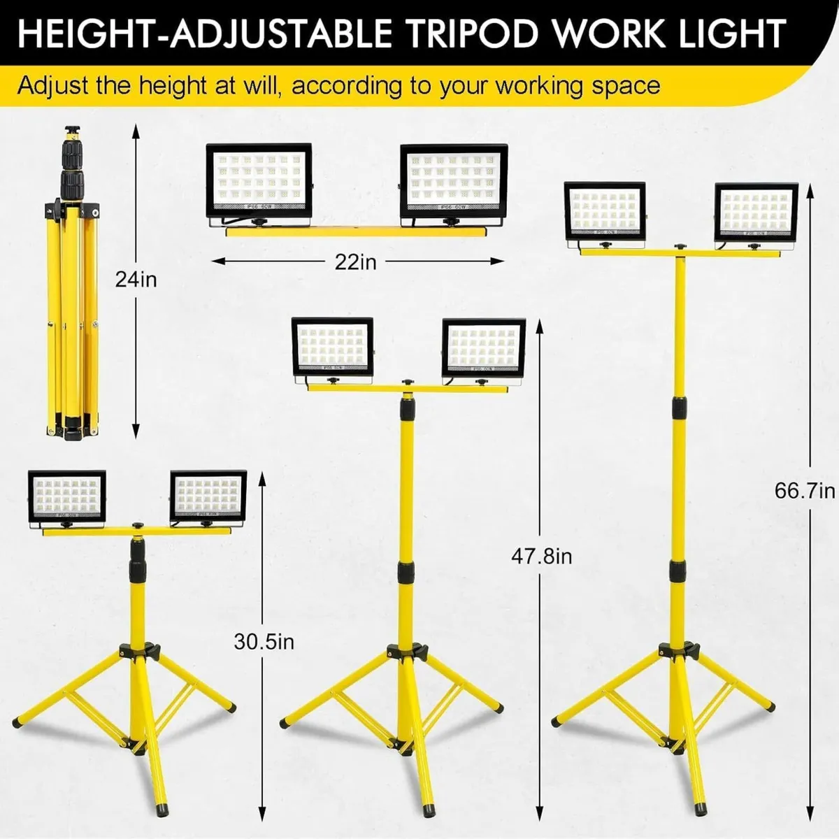 LED Work Light 120W with Adjustable Tripod Stand - Image 3
