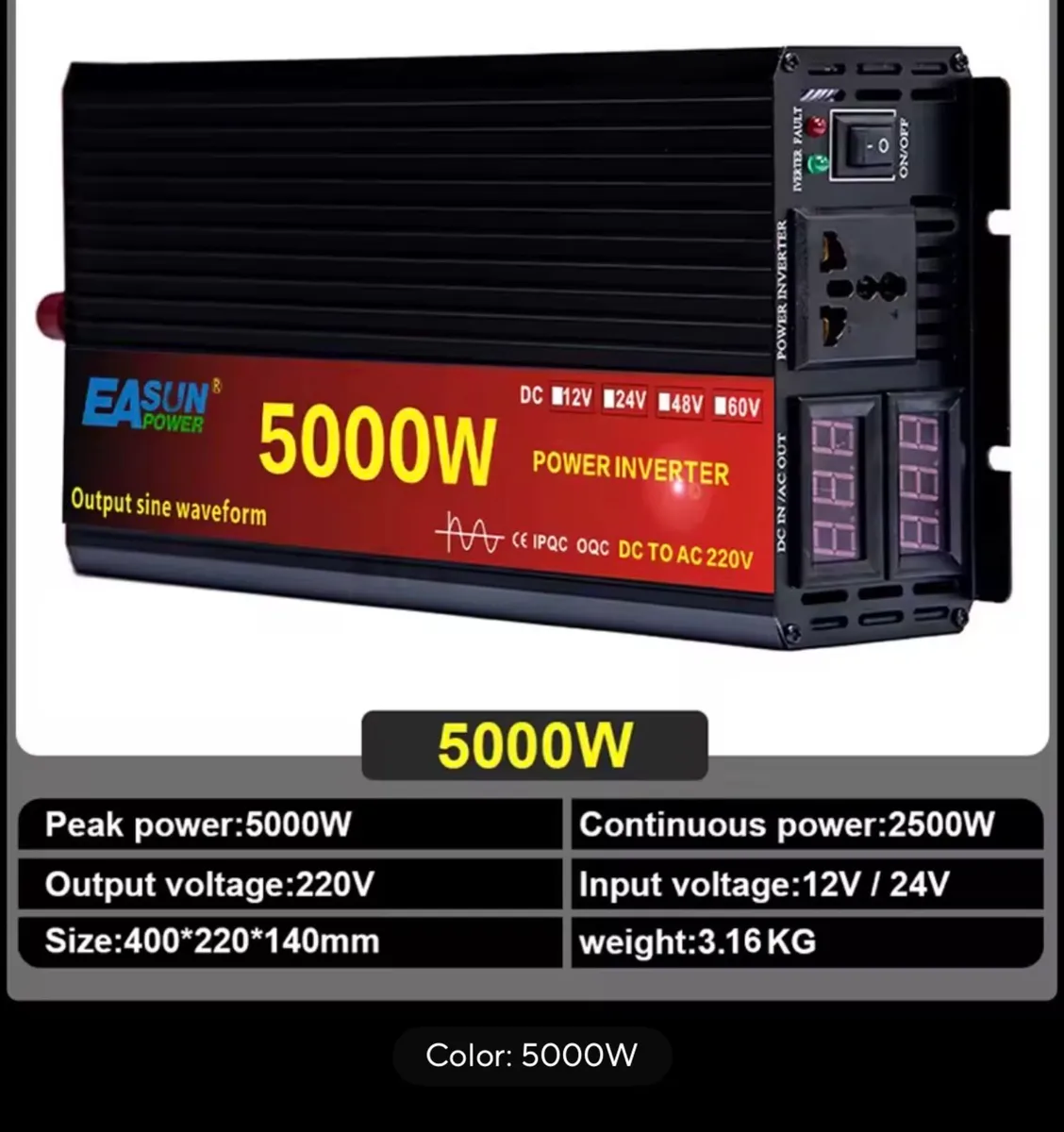 5000w 24v or 12v  Pure Sine Wave Power Inverter - Image 2