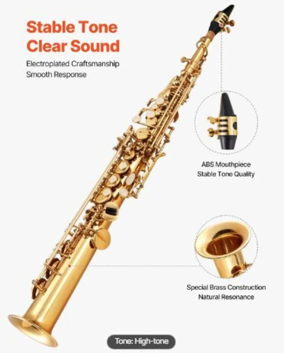 Straight Soprano Saxophone, B Flat, Brass - Image 4