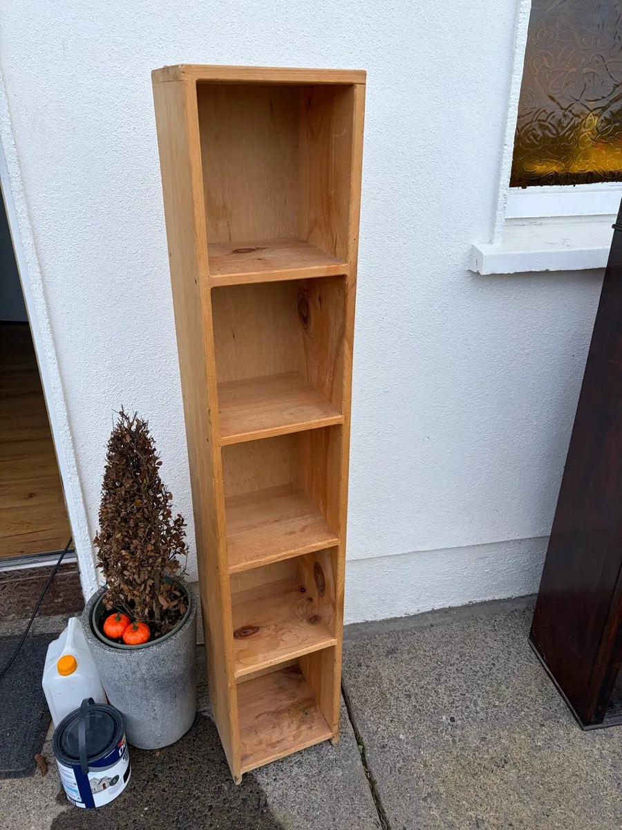 narrow wooden book shelf / storage unit - Image 2