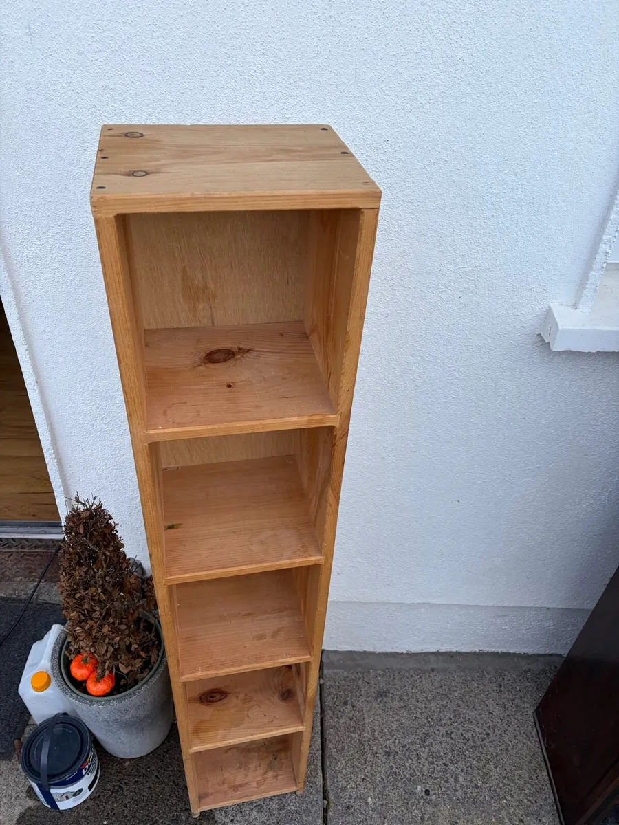 narrow wooden book shelf / storage unit - Image 3