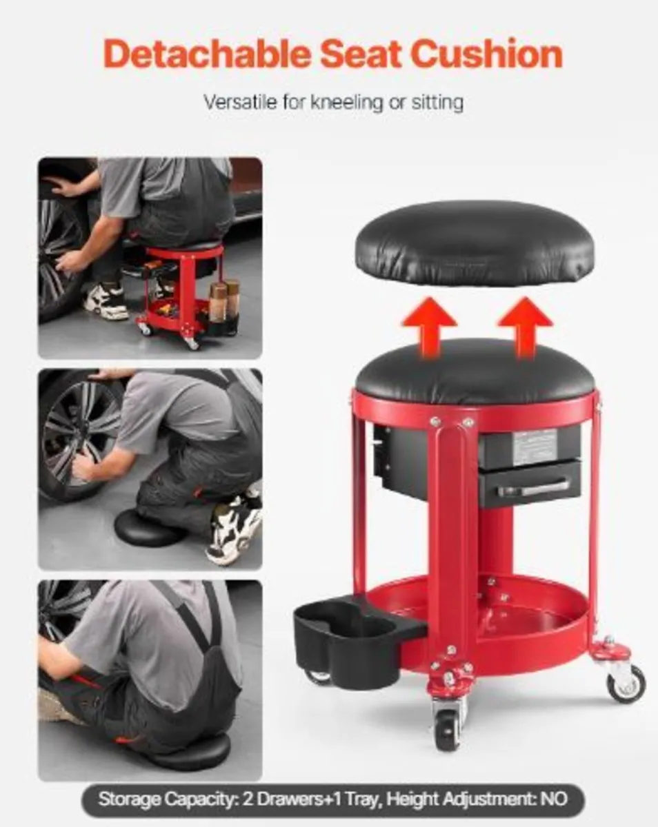 Rolling Mechanic Stool with Wheels - Image 1
