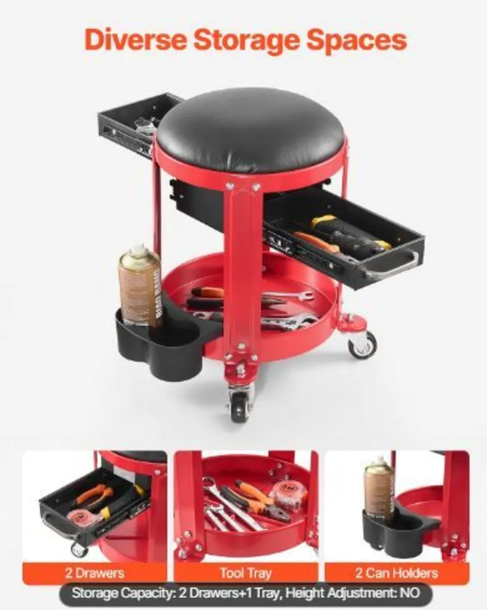 Rolling Mechanic Stool with Wheels - Image 2