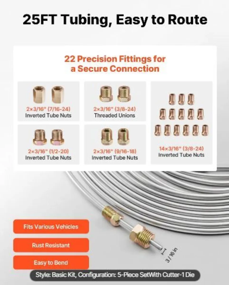 3/16" Brake Line Repair Kit, 45° Single Brake - Image 2