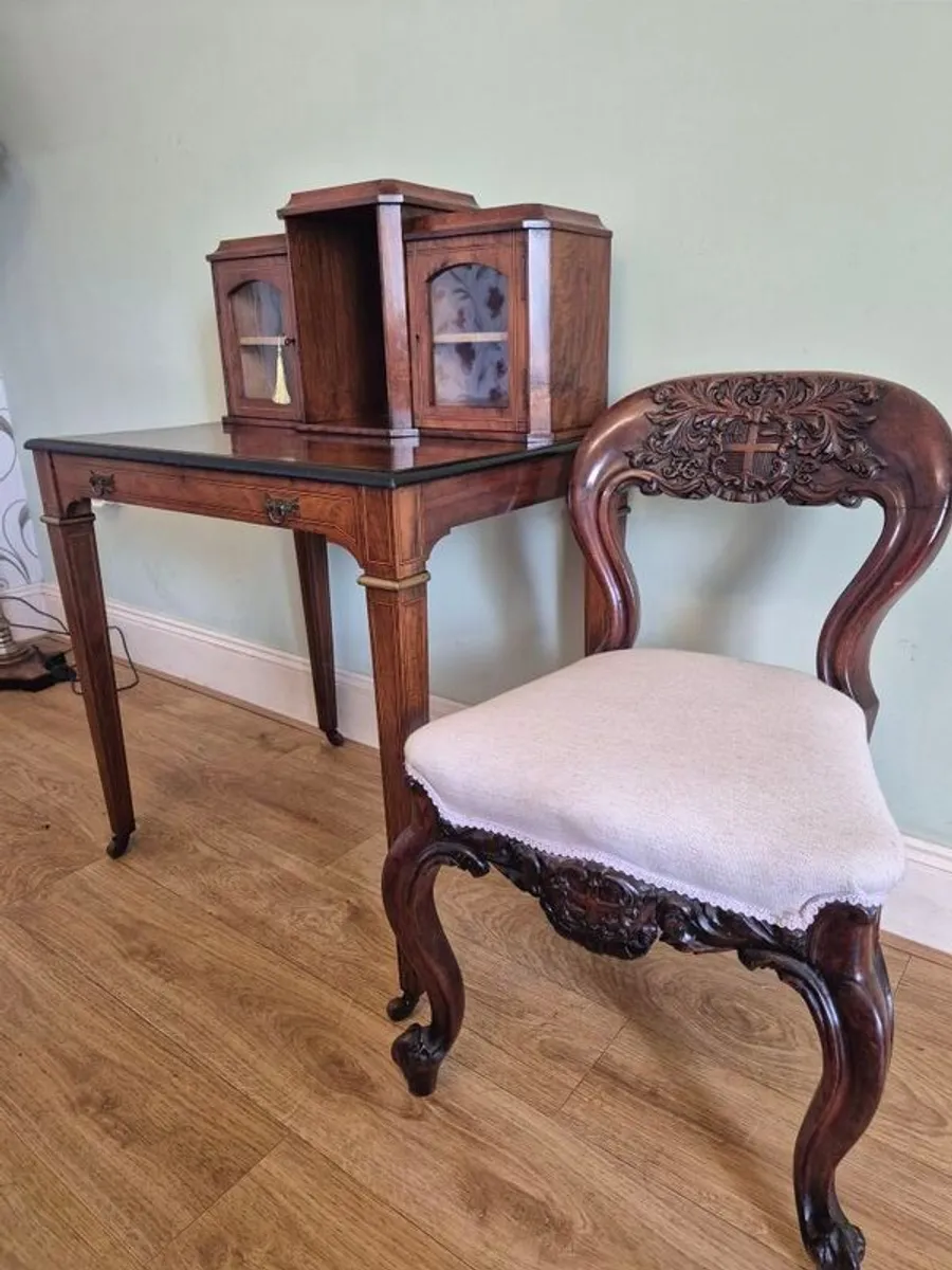 Edwardian inlaid writing desk& carved chair - Image 4