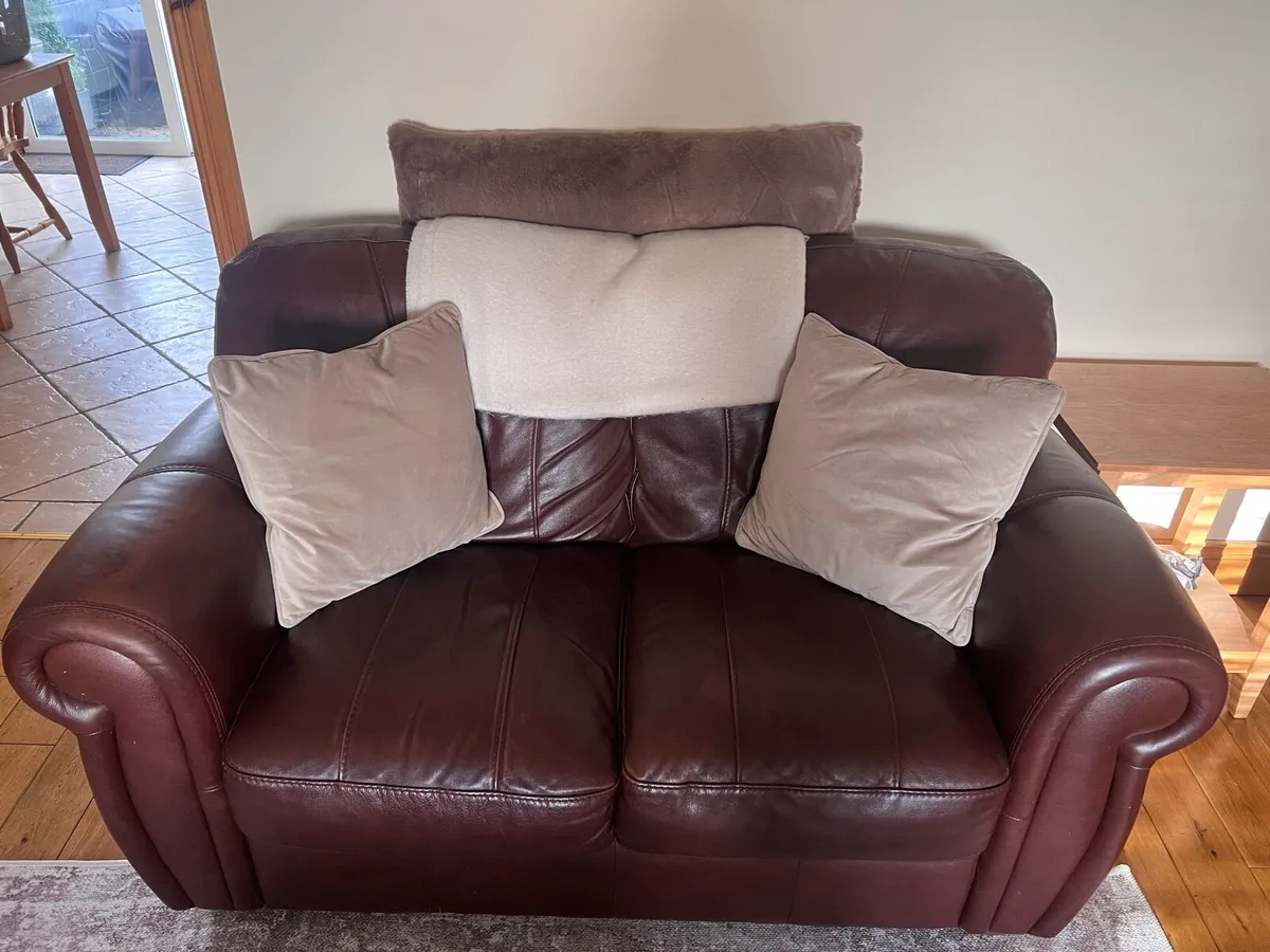 Brown Leather Sofa Suite – 3 Piece Set - Image 1