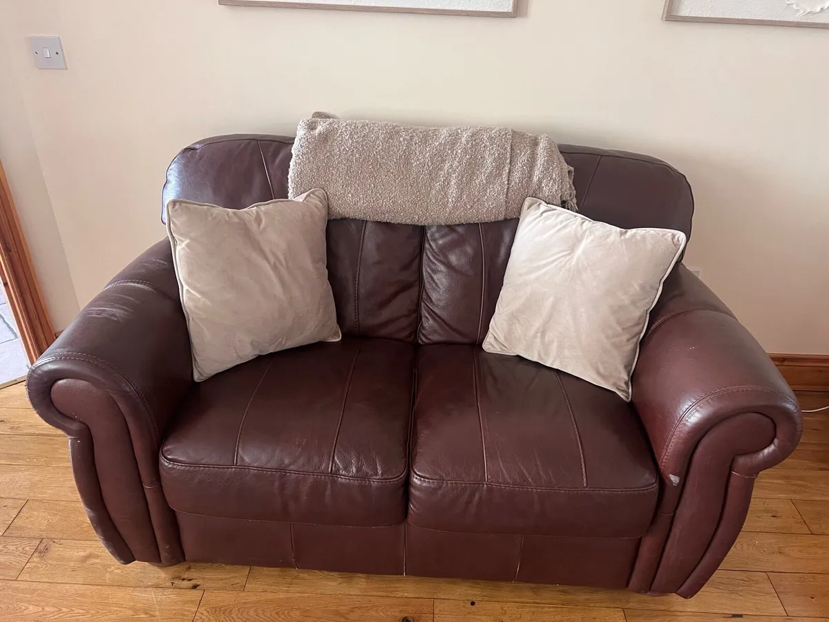 Brown Leather Sofa Suite – 3 Piece Set - Image 2