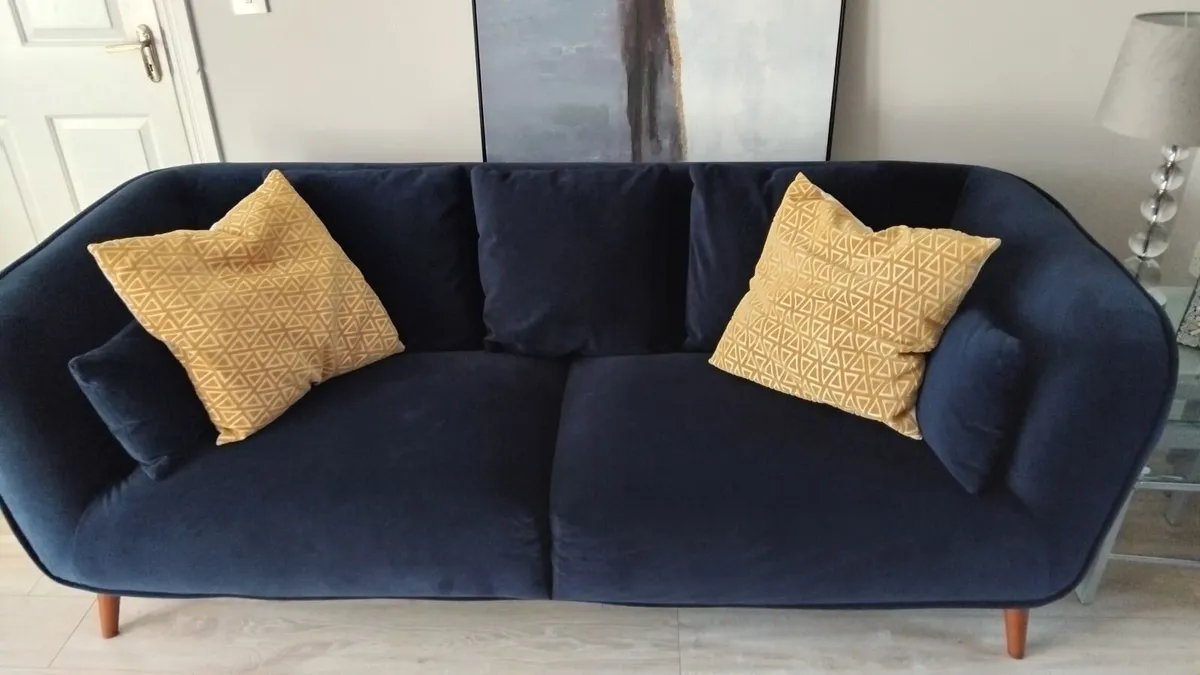 NAVY FABRIC 3 SEATER SOFA - Image 1