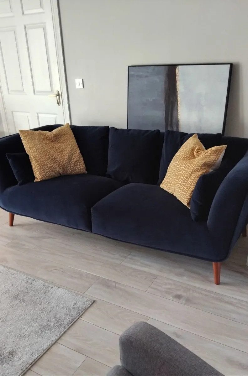 NAVY FABRIC 3 SEATER SOFA - Image 3