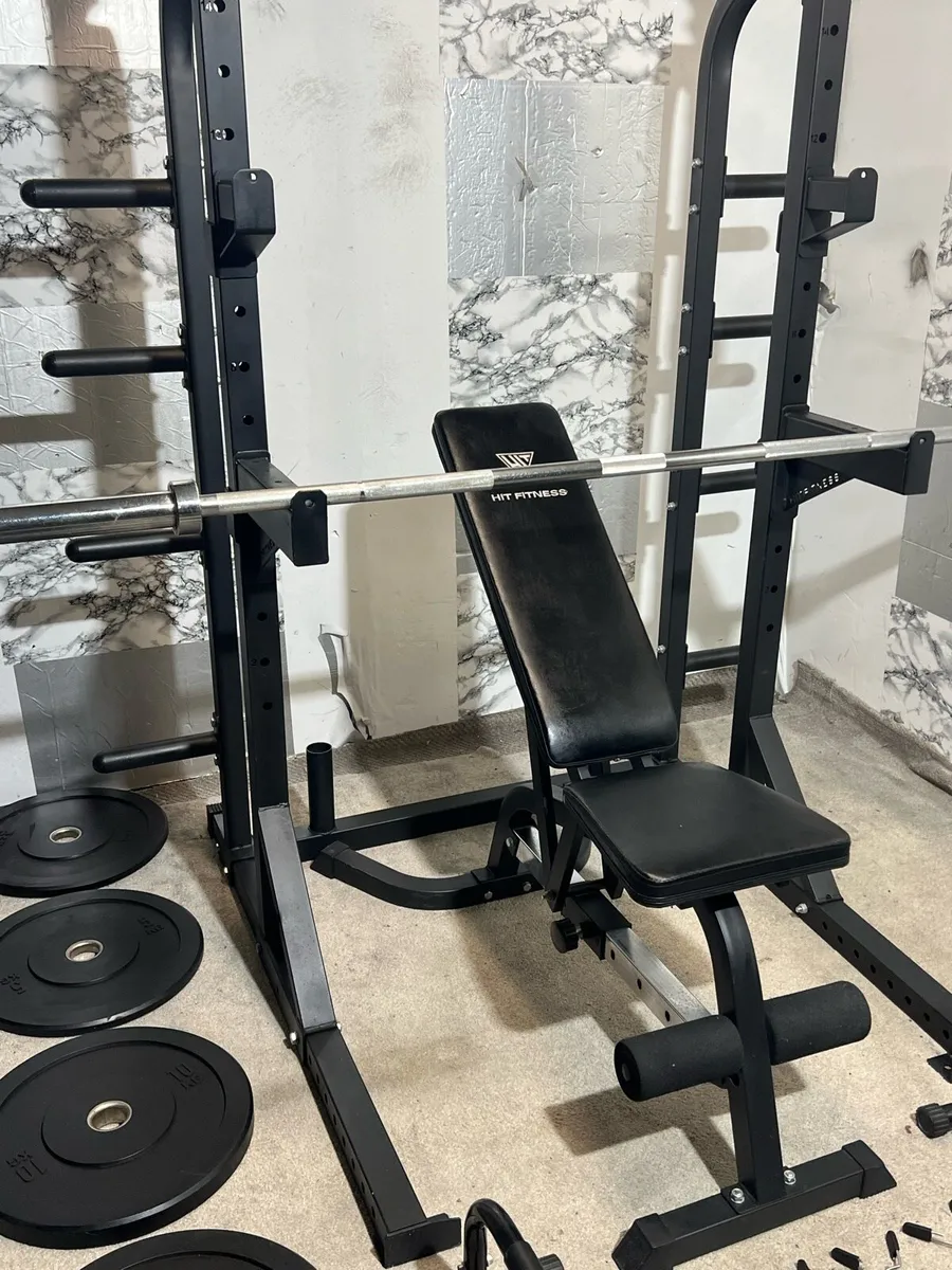 170KG OLYMPIC BARBELL SET HALF RACK BENCH + - Image 3