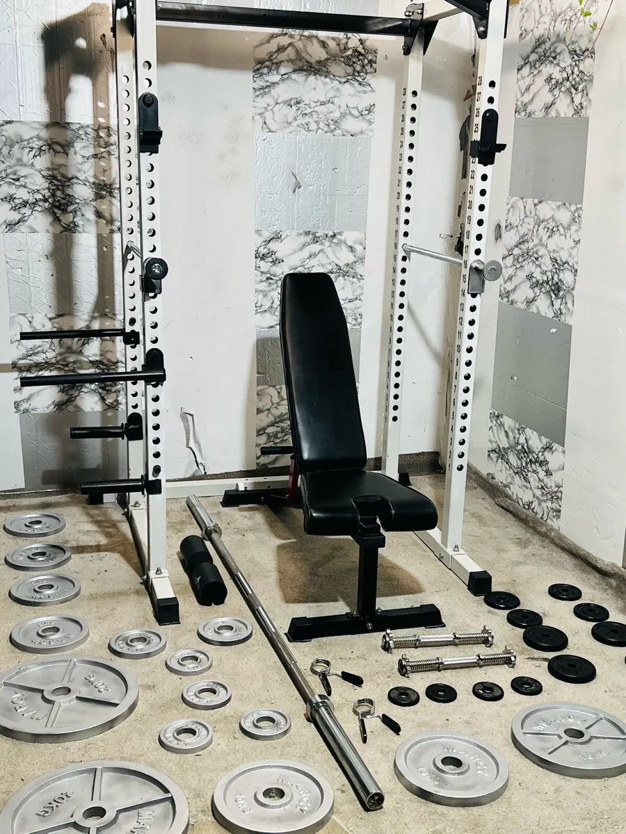 HEAVY DUTY RACK 145KG BARBELL SET BENCH DUMBLS - Image 2