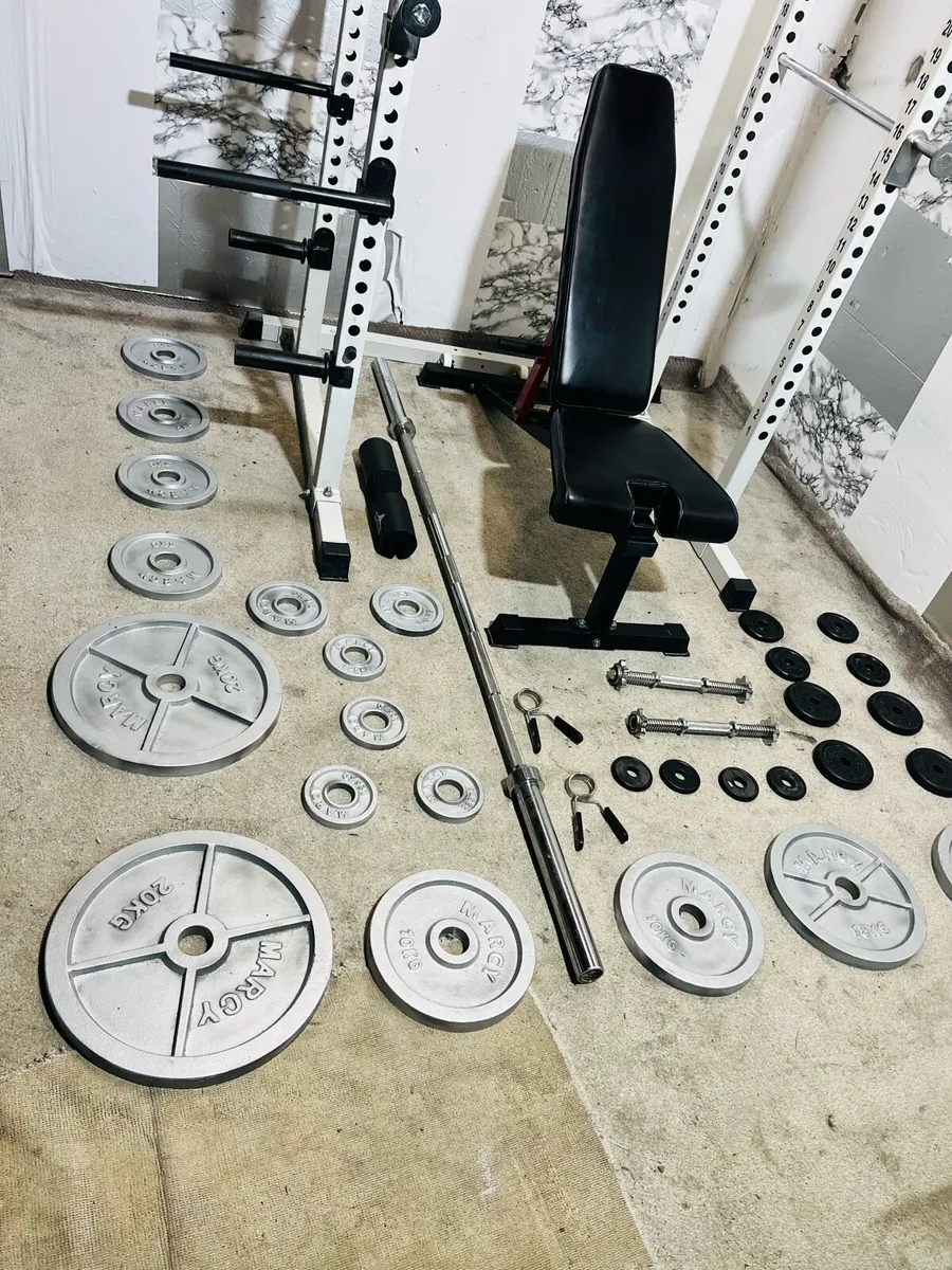 HEAVY DUTY RACK 145KG BARBELL SET BENCH DUMBLS - Image 3