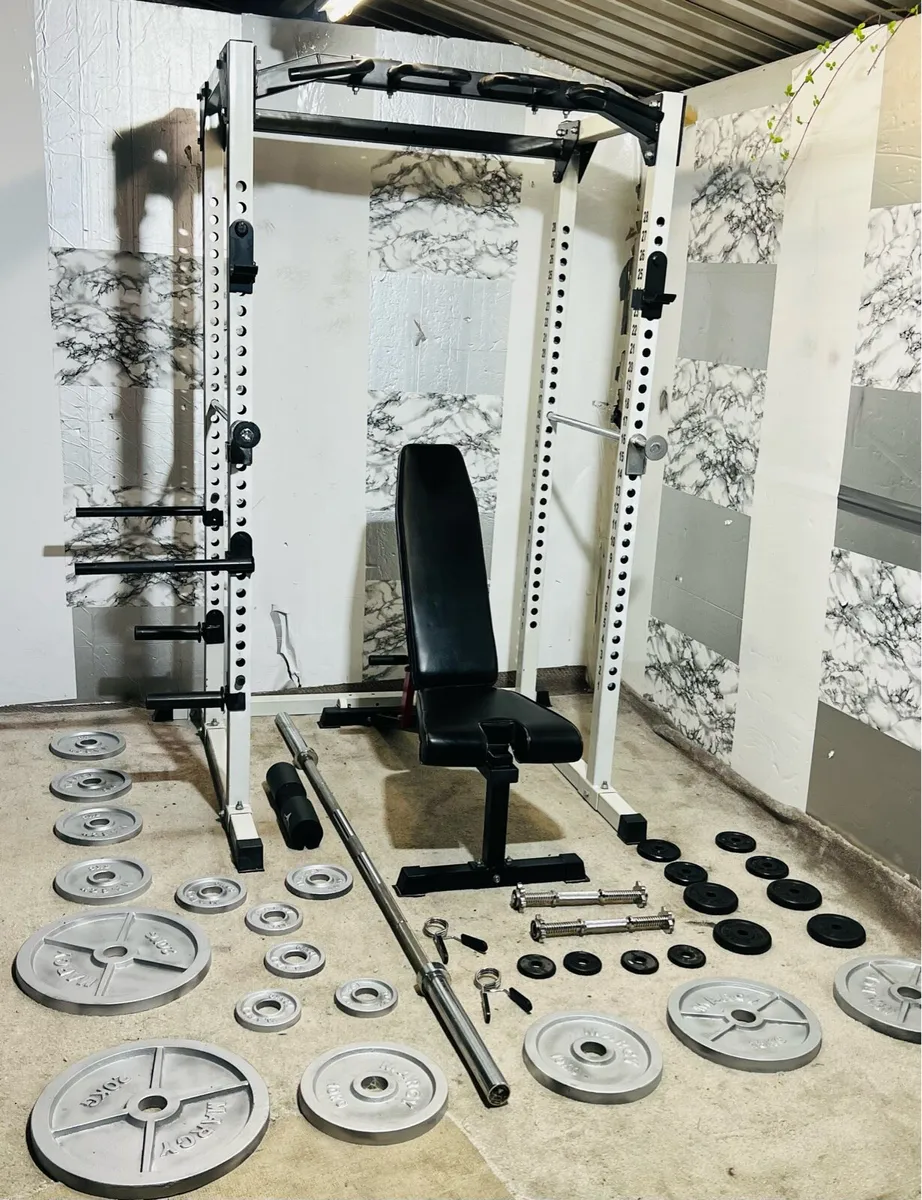 HEAVY DUTY RACK 145KG BARBELL SET BENCH DUMBLS - Image 4