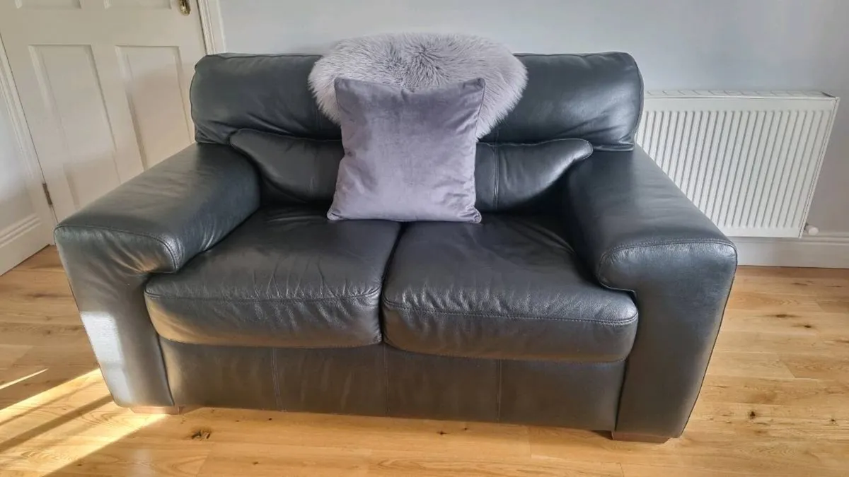 Black leather 2 seater  sofa - Image 1