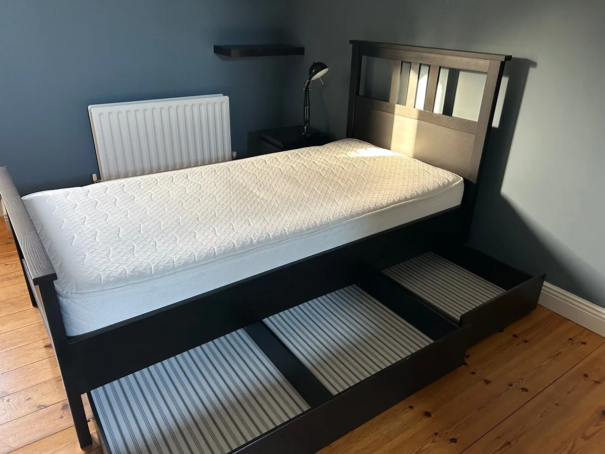 Single Ikea bed Malm black brown - Image 2