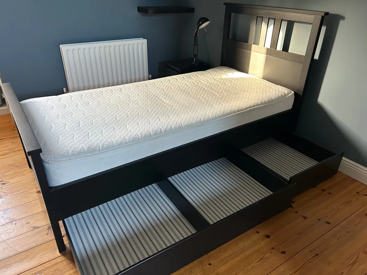Single Ikea bed Malm black brown - Image 3
