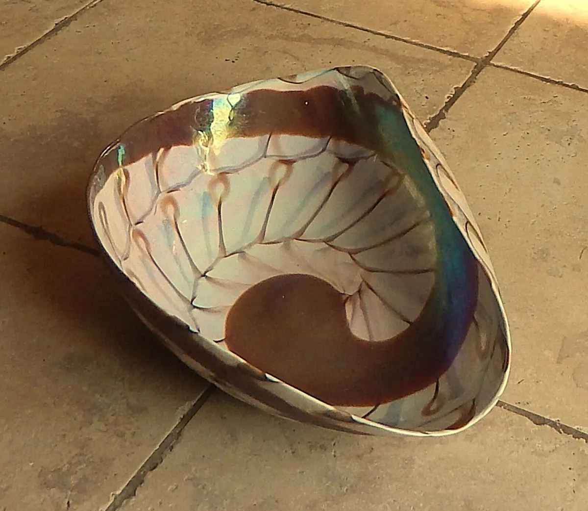 Large Folded Iridescent Glass Sea Shell Bowl - Image 3