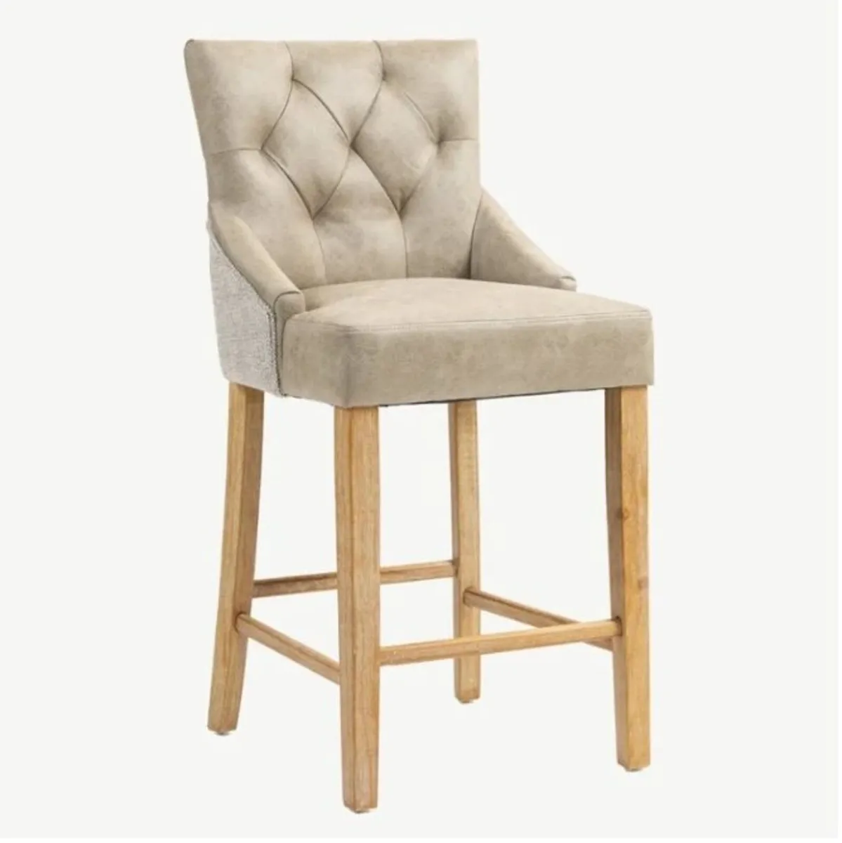 Jenna Bar Stools – Mink PU with Natural Chenille - Image 1