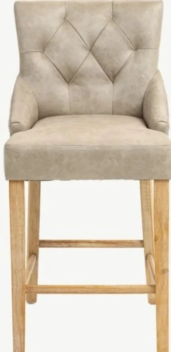 Jenna Bar Stools – Mink PU with Natural Chenille - Image 2
