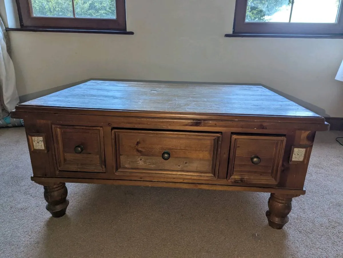Solid Pine Coffee Table with 3 Drawers - Image 1