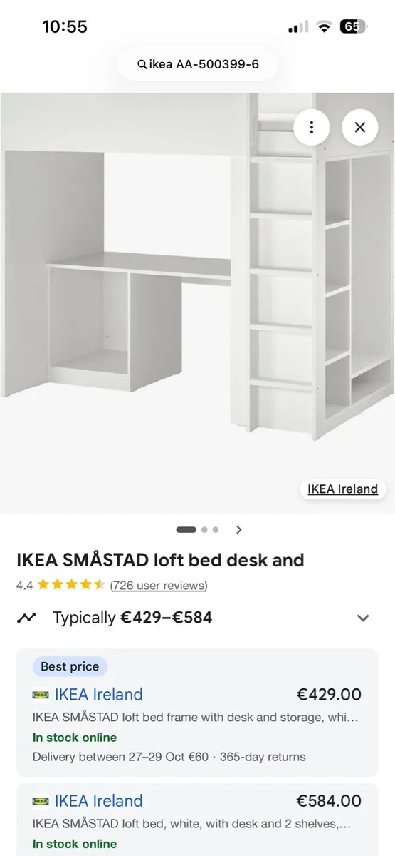 IKEA SMÅSTAD loft bed desk - Image 1