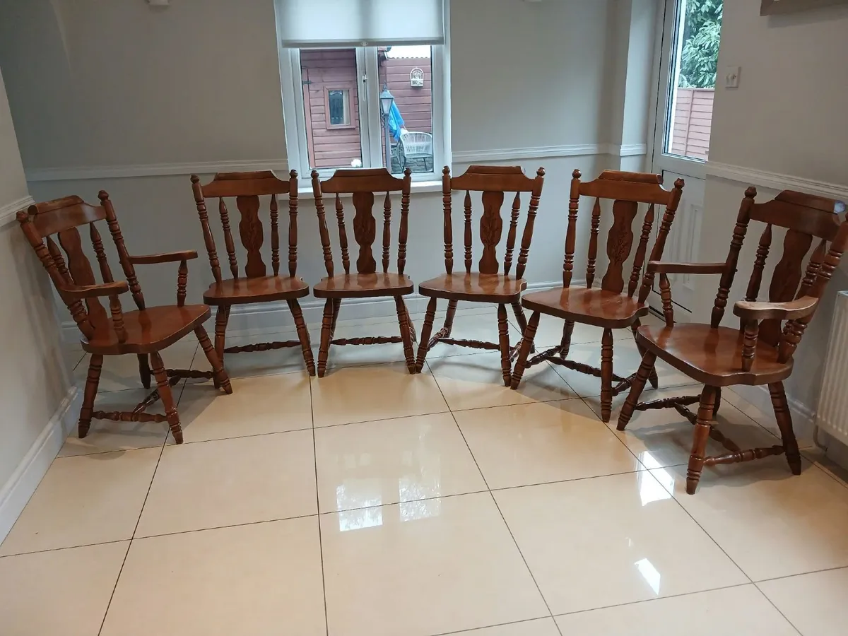Vintage Solid Pine Kitchen Chairs (Set of 6) - Image 3