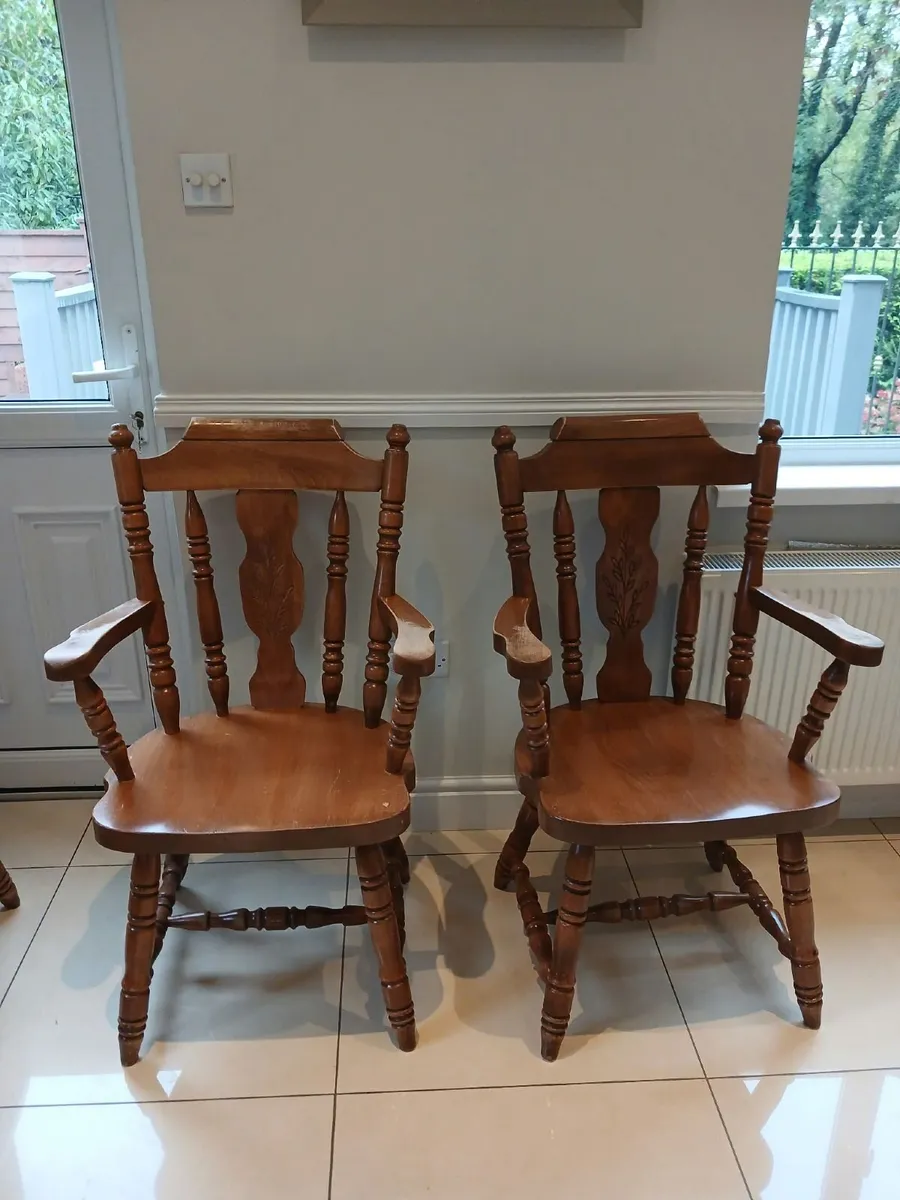 Vintage Solid Pine Kitchen Chairs (Set of 6) - Image 1