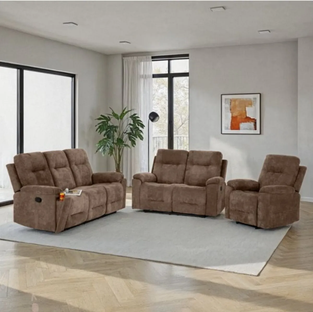 Guildford 3+2+1 Recliner Suite – Antelope Brown Fa - Image 2