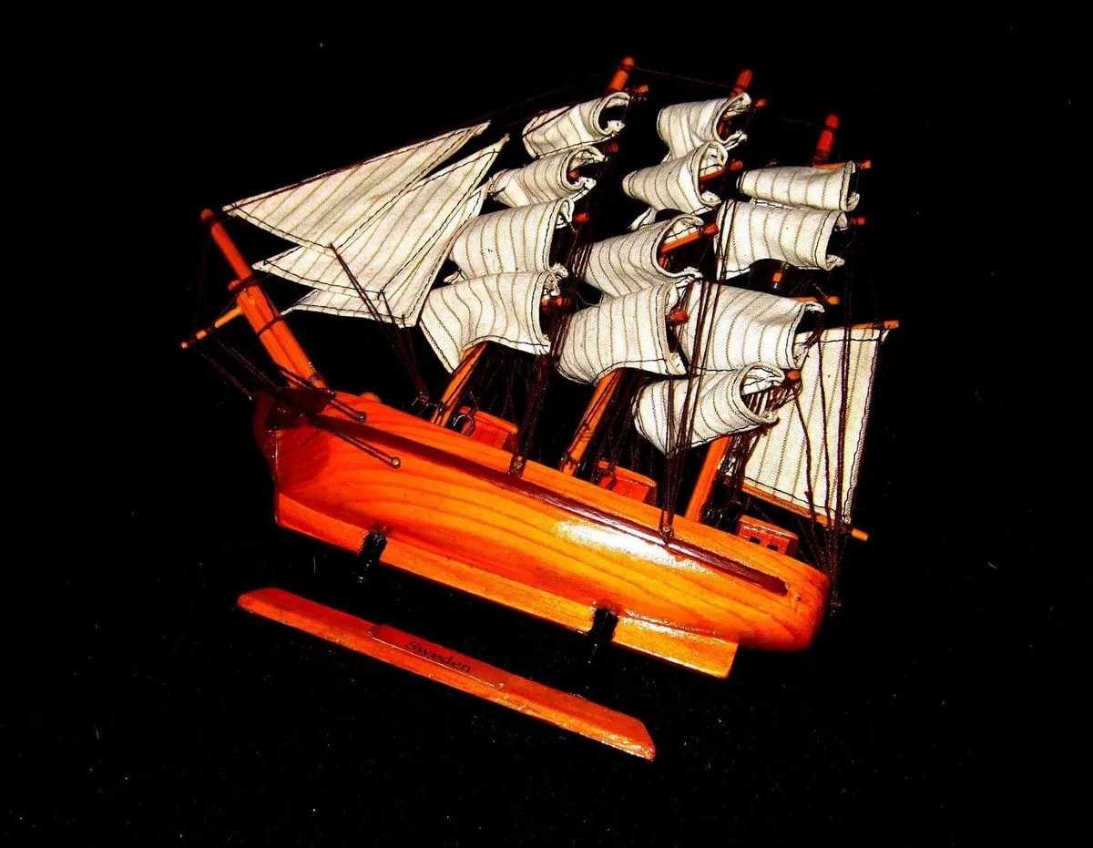 Pristine Vintage Wooden Sailing Ship Model (12") - Image 2
