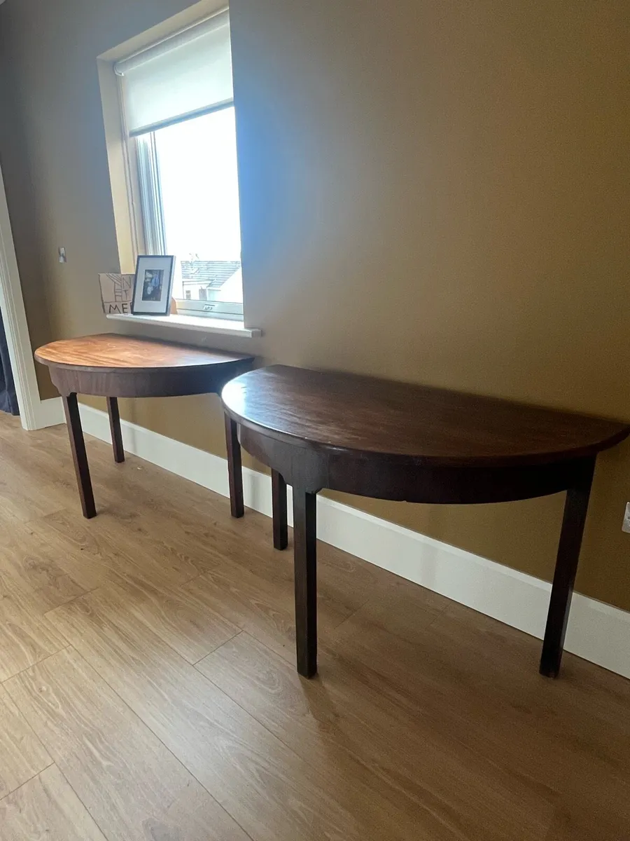 Pair of Georgian mahogany demi-lune side tables. - Image 1