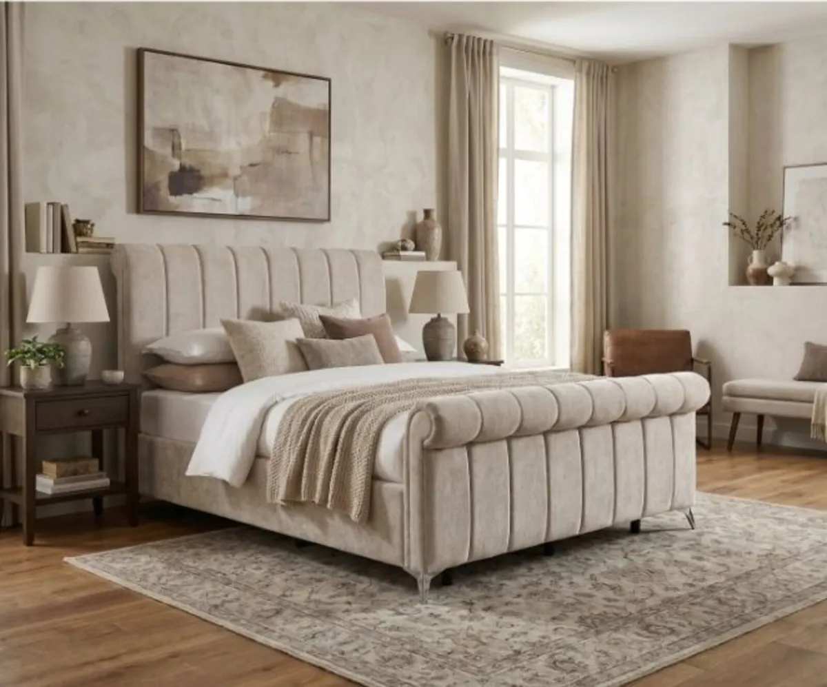 Carlow Upholstered Storage Bed – Beige - Image 2