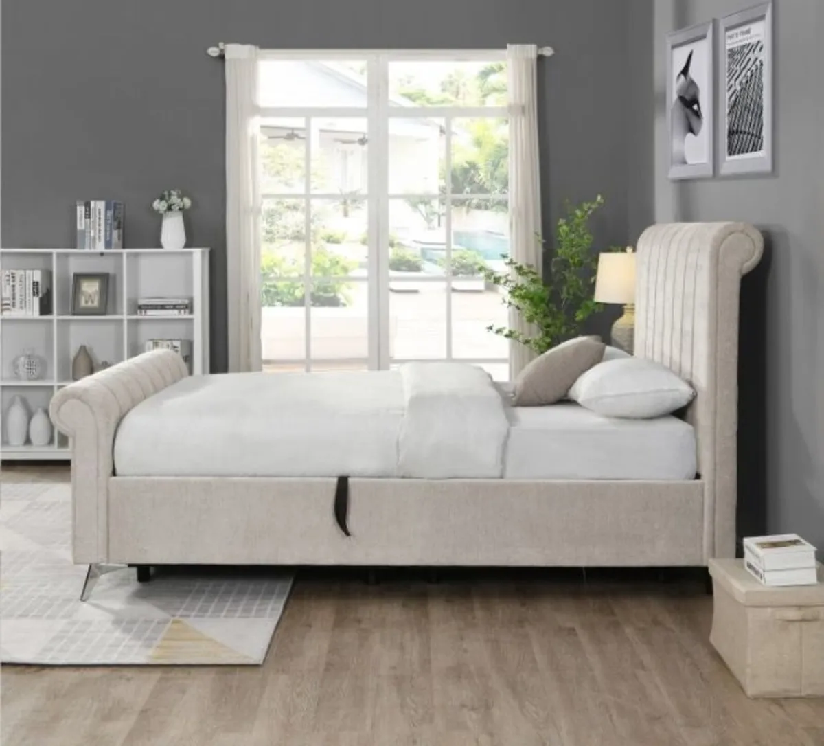 Carlow Upholstered Storage Bed – Beige - Image 3